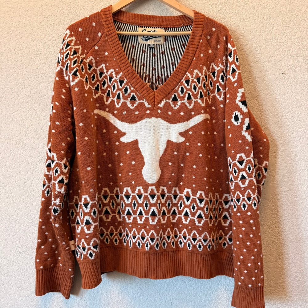 Campus Specialties Texas Longhorns Sweater Womens XXL Orange Fair Isle V Neck
